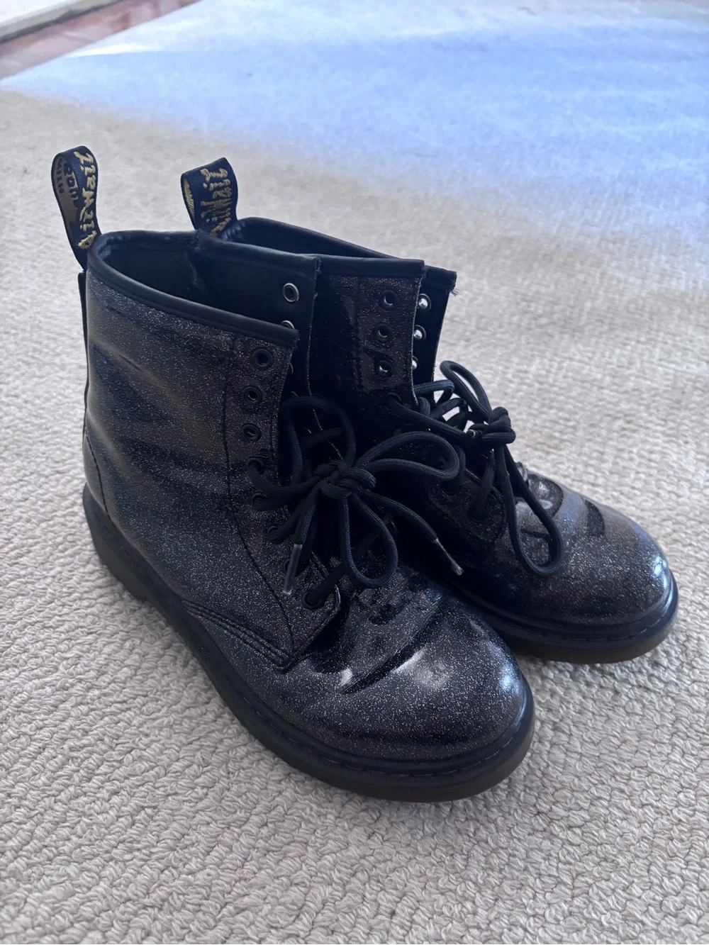 Kids Black Glitter Lace-Up Boots